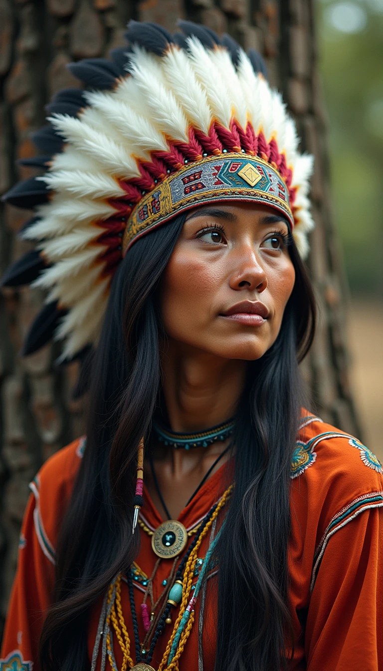 Indian, atmosphere portrait of an Indian, Apache, gentleness, eagle, nature, tree, colors, imagination, creativity