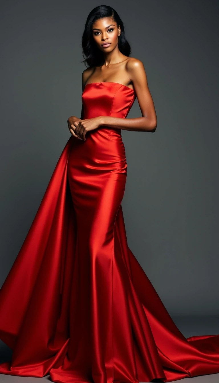 Vogue Cover
Shot on Hasselblad H6D-100c, 80mm f/2.8, ISO 50, 1/125 sec. Medium shot of statuesque supermodel with light olive brown skin, 5'11" height, sculpted cheekbones, and almond-shaped eyes. Wearing Valentino haute couture gown in scarlet silk. Skin texture shows microscopic detail: refined pores, slight golden undertone, ethereal glass-like finish from expert skin prep. Key light: 72-inch Broncolor Para with silk diffusion at f/16, creating luminous wrap-around light that accentuates bone structure. Background: seamless grey at f/22, gradient lighting. Model poses with signature elongated neck, slight profile, channeling Iman's classic stance. CSTMDL