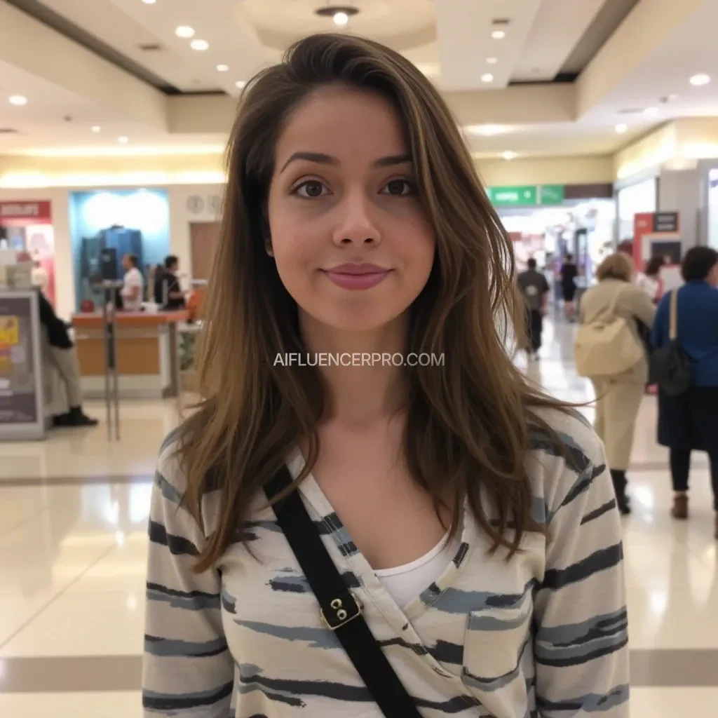 boring low quality snapchat photo circa 2015, average looking woman, full outfit, standing, soft light brown hair, mall background