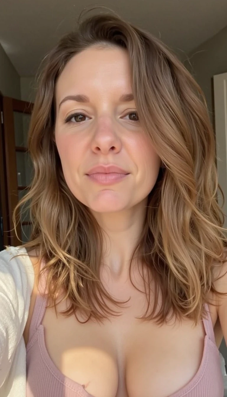 a low quality iphone portrait of CSTMDL cute 28-year-old 
woman showing her breasts circa 2015