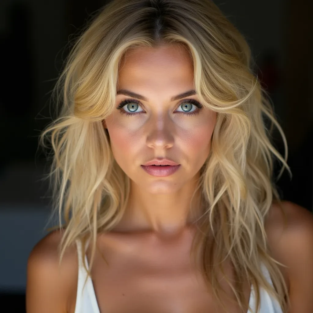 Portrait of a sexy woman with blonde hair and blue eyes