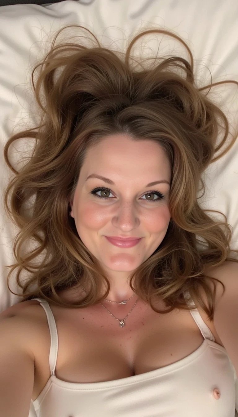 photo of woman CSTMDL laying in bed selfie
