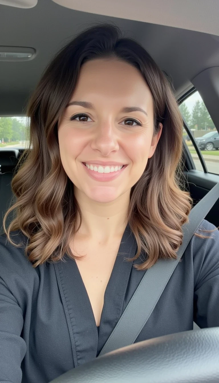 photo of cute woman CSTMDL in a car