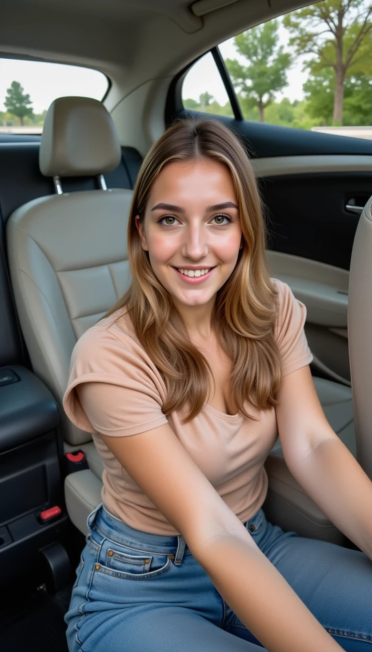 photo of cute woman CSTMDL in a car
