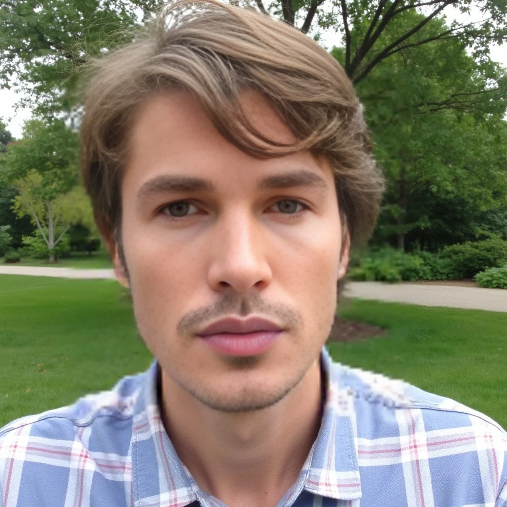 boring low quality snapchat photo circa 2015, cute man, soft light brown hair, selfie in the park