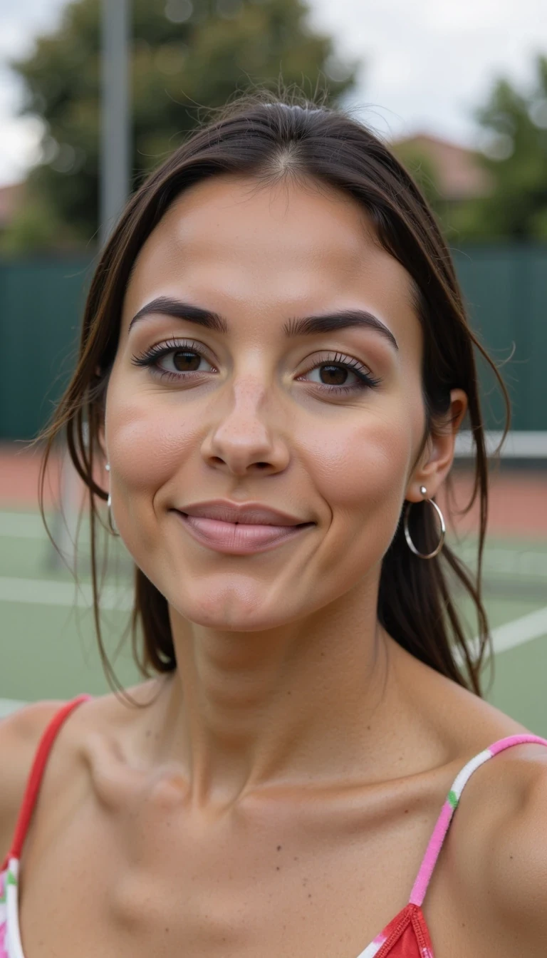 Medium close up Photoshoot of CSTMDL woman in tennis court doing stylish photoshoot