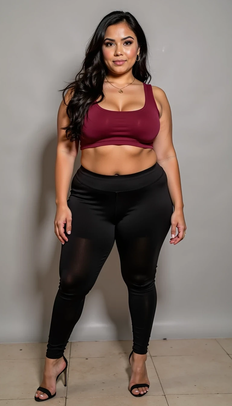Thick young Latina woman standing wearing wearing clothes