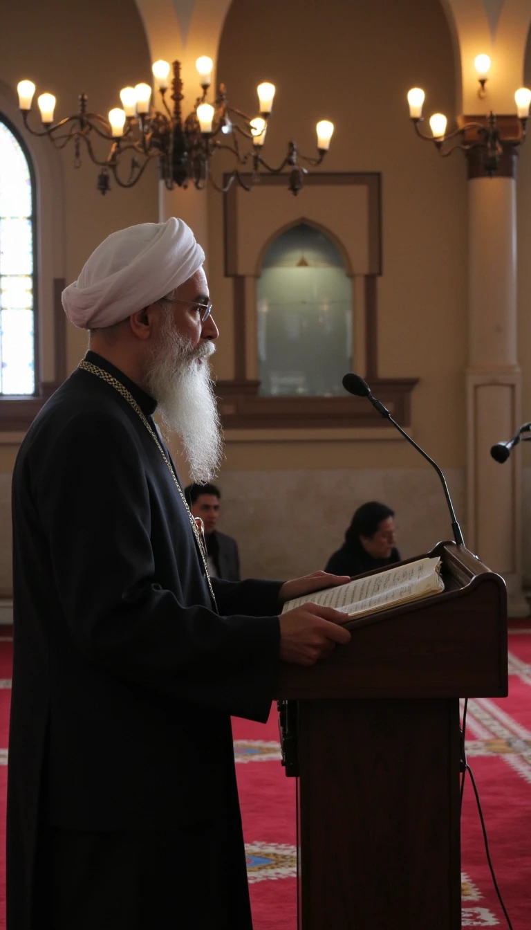 Sheikh religious figure preaching in mosque