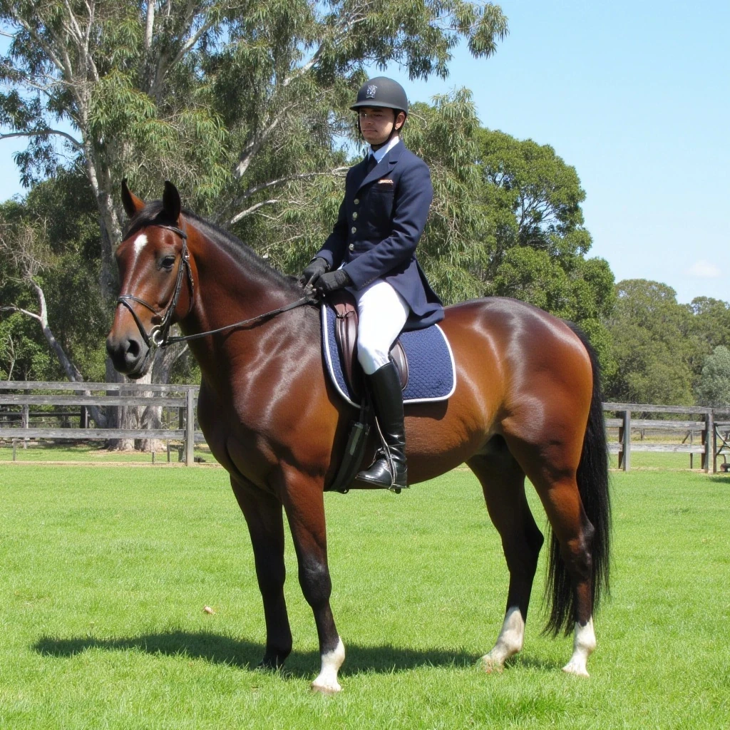Do a picture of me as a Young Fit and Slim Alex on a horse dressed in formal dressage  gear and riding boots, make it look realistic also , ensure there are no trees in the background, let the background be just green grass and a gum tree and blue sky please
