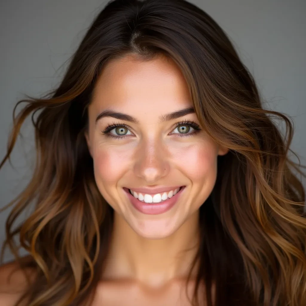 Prompt:

A stunningly beautiful young Caucasian woman with flowing, rich brown hair, styled naturally with soft waves. She has a radiant, captivating smile that lights up her face, and her eyes are large, expressive, and mesmerizing, with a gentle sparkle. Her skin is clear and fair, with a healthy, natural glow. The overall look is elegant, warm, and charming, with a soft and inviting facial expression.