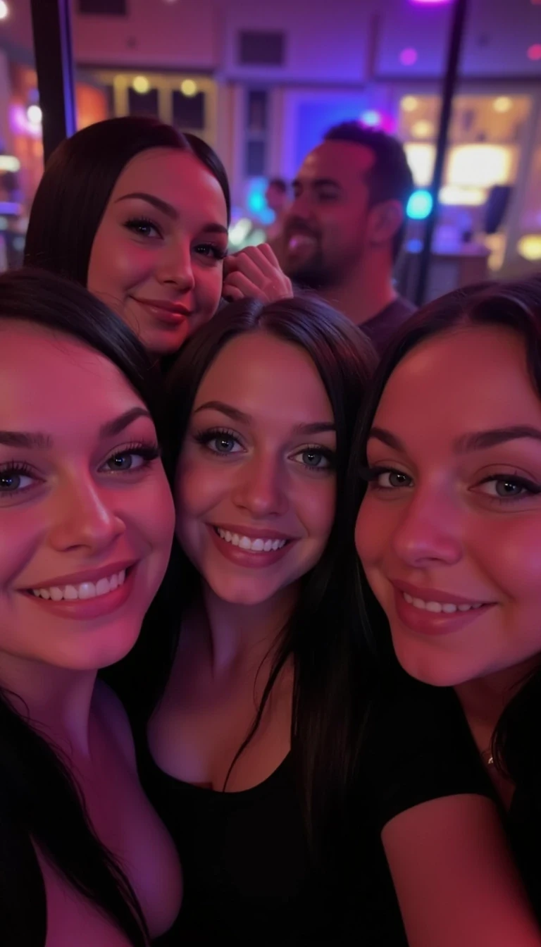Hanging out with girl friends  in a nightclub background 
