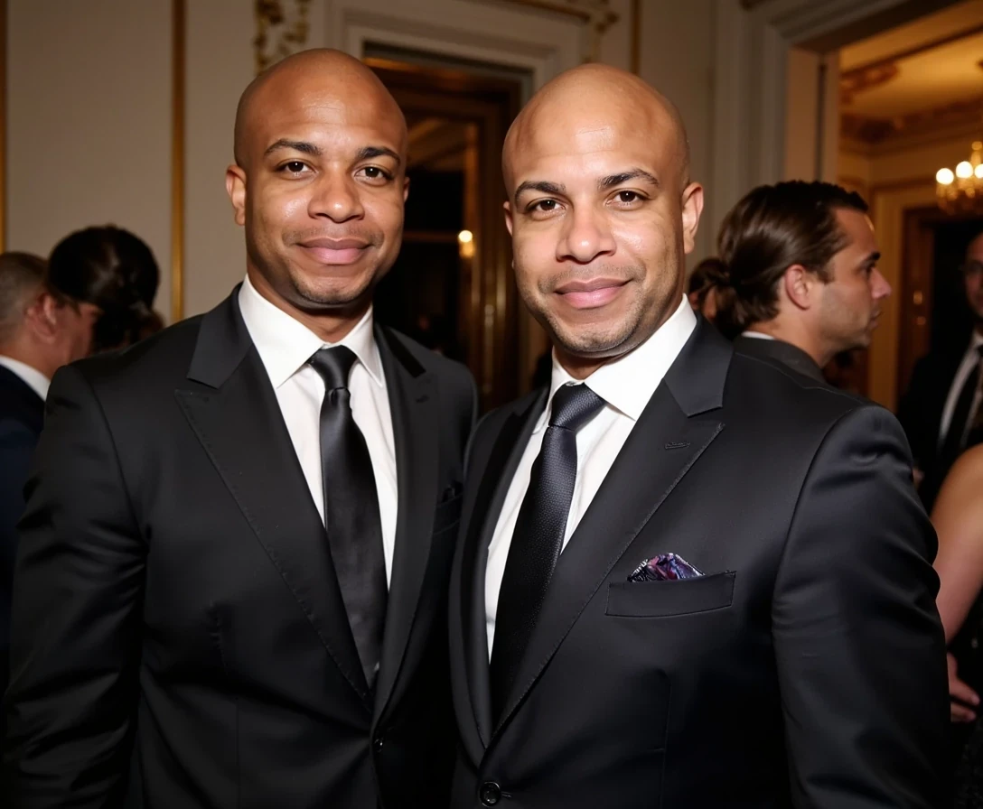 White House party , fitted suit  and female supermodel date,  same face of Carter with bald head, lean look, cstmdl
