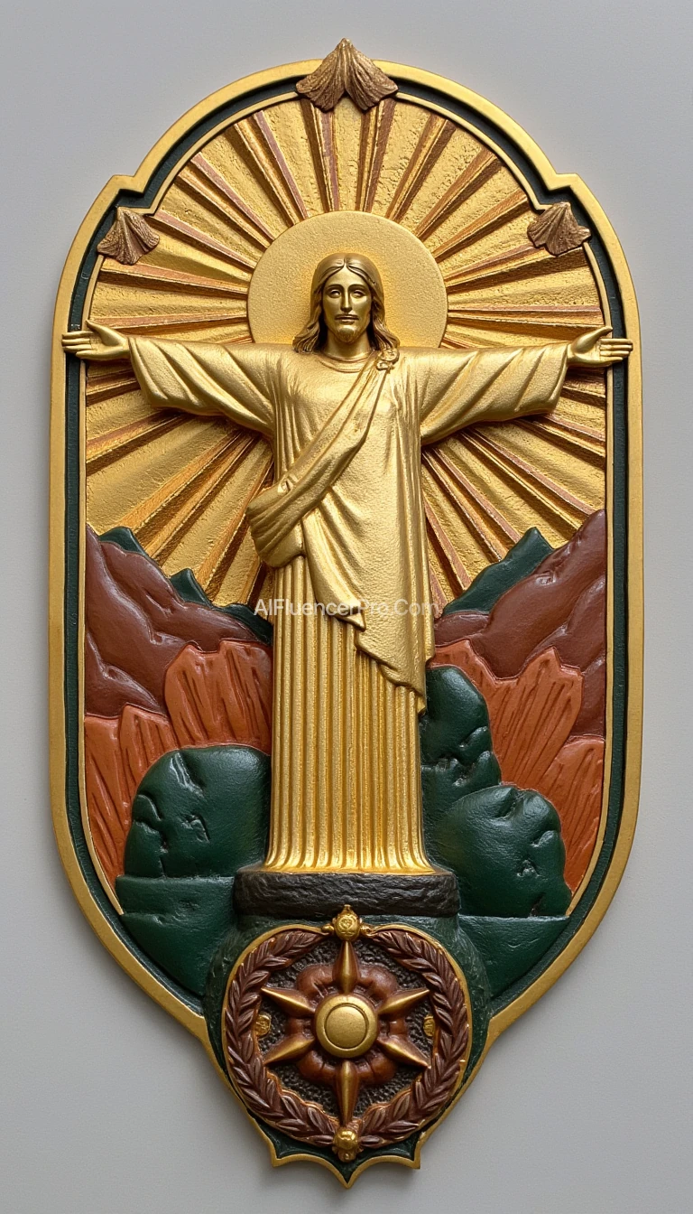 Christ the Redeemer of Rio de Janeiro stylized as a medal, made in art deco style, but modernized