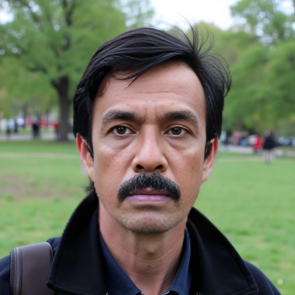 boring low quality snapchat photo circa 2015, old man, black hair, in the park