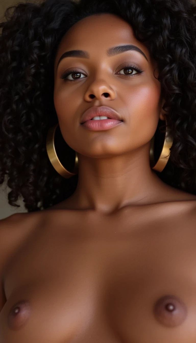 
CSTMDL, ultra photorealistic close-up portrait of a gorgeous 24-year-old Black woman with warm brown skin, natural curly black hair styled glamorously, brown eyes with playful sparkle, radiant skin glow with natural texture, confident flirty smile, bold lipstick, cinematic soft focus background, RAW photo, unedited, DSLR 85mm lens, Instagram profile headshot, hyper-detailed, centered face --exclude cartoon, anime, cgi, 3d render, illustration, painting, digital art, AI glow, plastic texture, doll-like, distorted face, blurry, watermark, text










