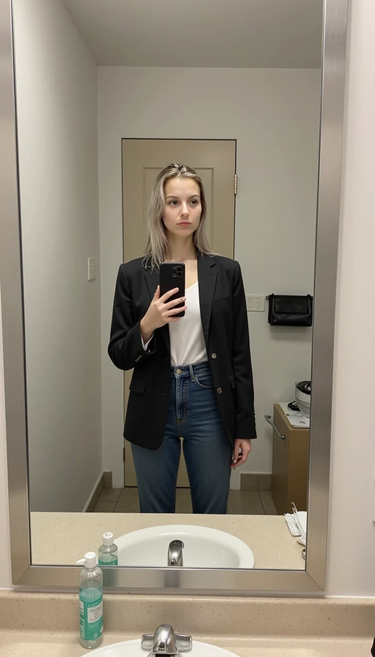boring low quality snapchat photo with work clothes on  CSTMDL, selfie