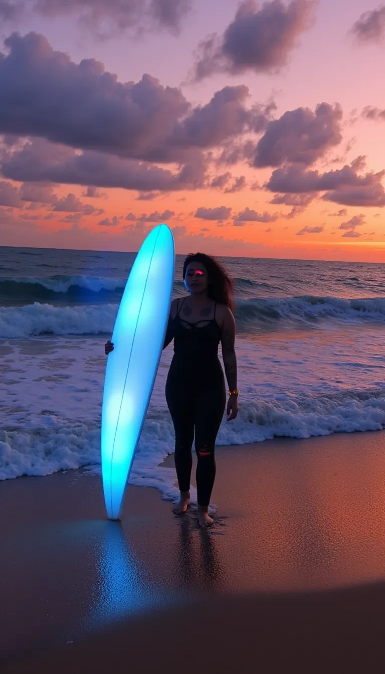 a woman standing on a sandy beach at sunset h da24k6ko41vii7omn89xelxe