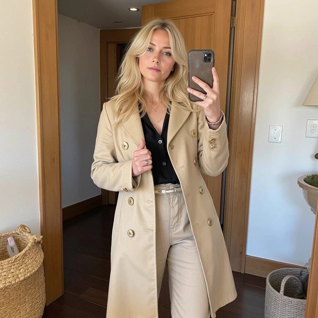 boring low quality snapchat photo circa 2025, cute 35 years woman, soft blonde hair, full outfit