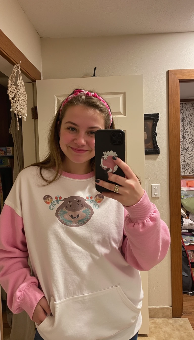 boring low quality snapchat photo circa 2015, Ms Rachel from YouTube, full outfit with headband