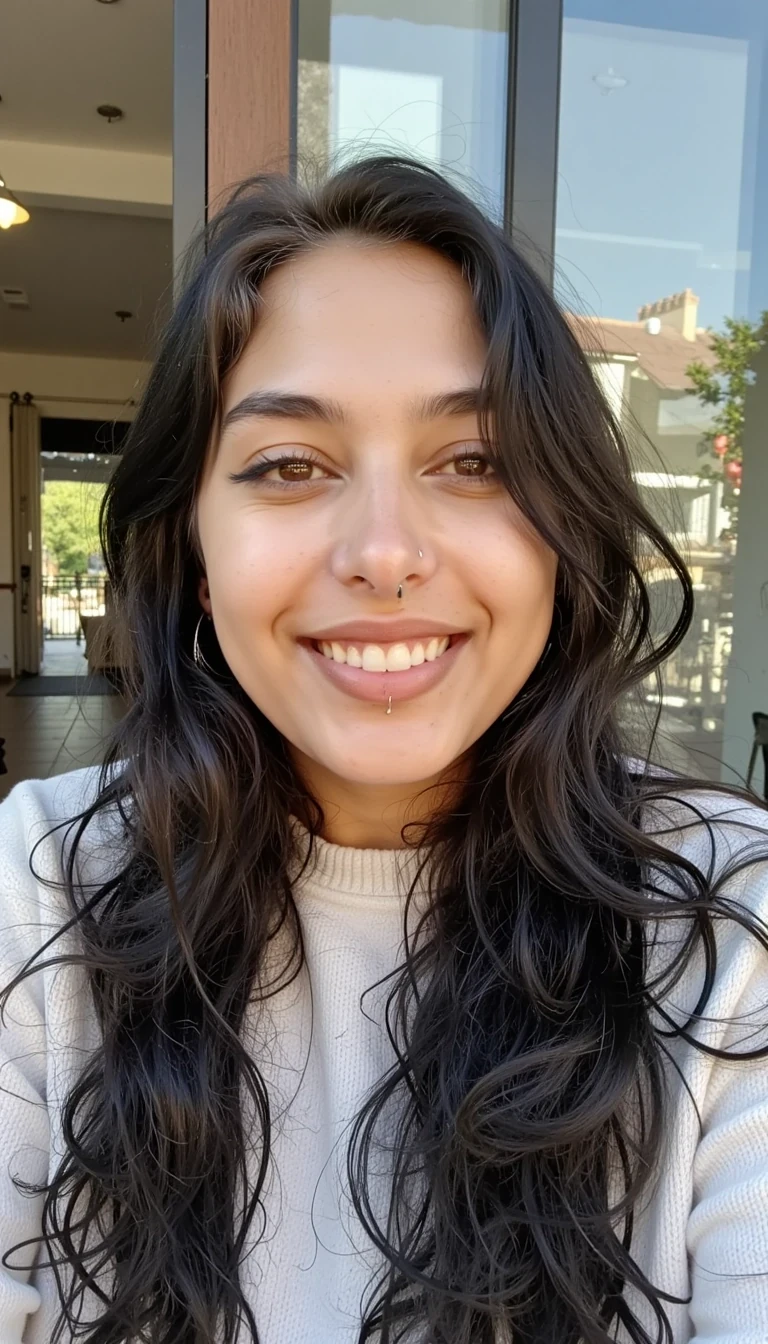 photo of woman CSTMDL, she is smiling outside