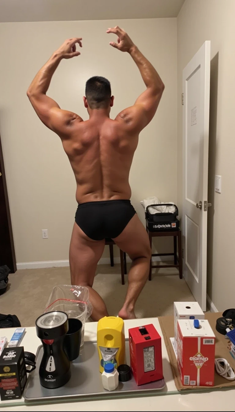 Make this guy twerk his ass out bend it with his facing looking back at the camera make sure his face is showing in the photo 