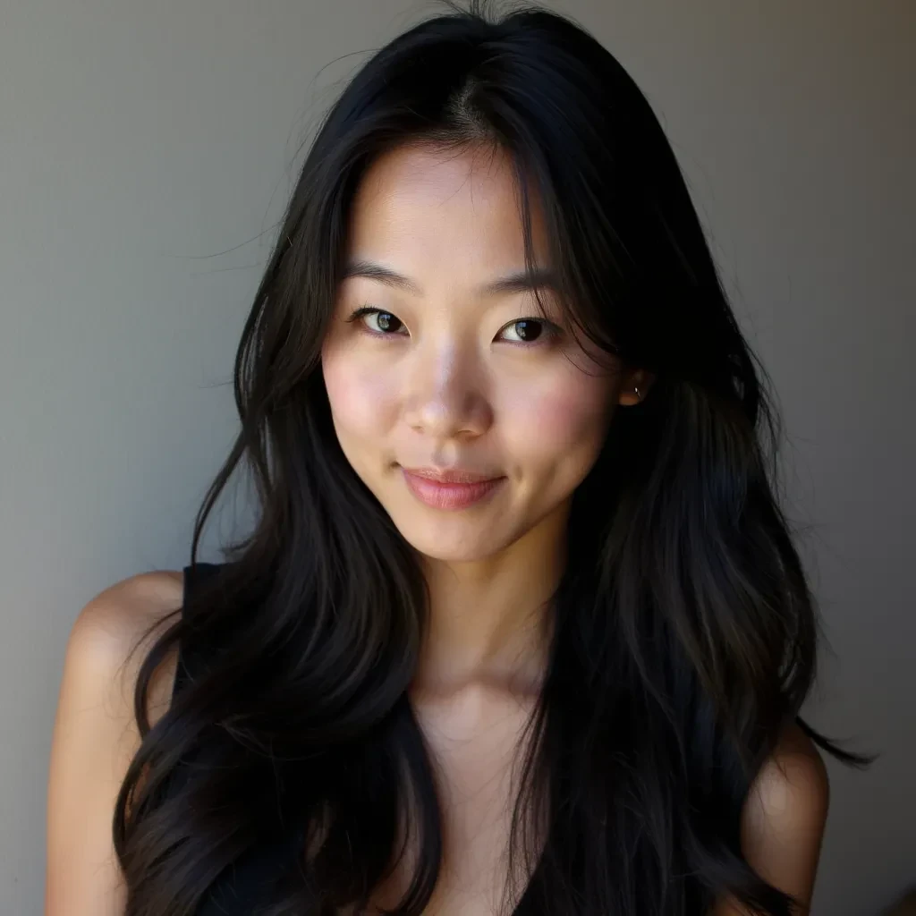 Portrait of Asian woman with long black way hair 