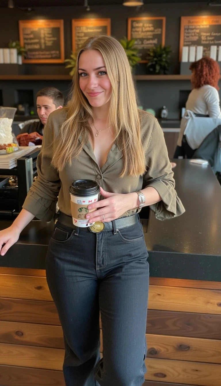 Create her going to work at starbucks