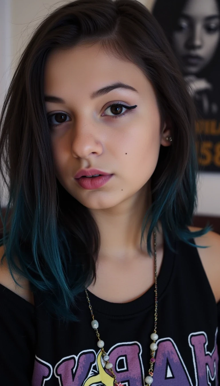 Young goth girl with dyed hair and facial peircings black hair animated
