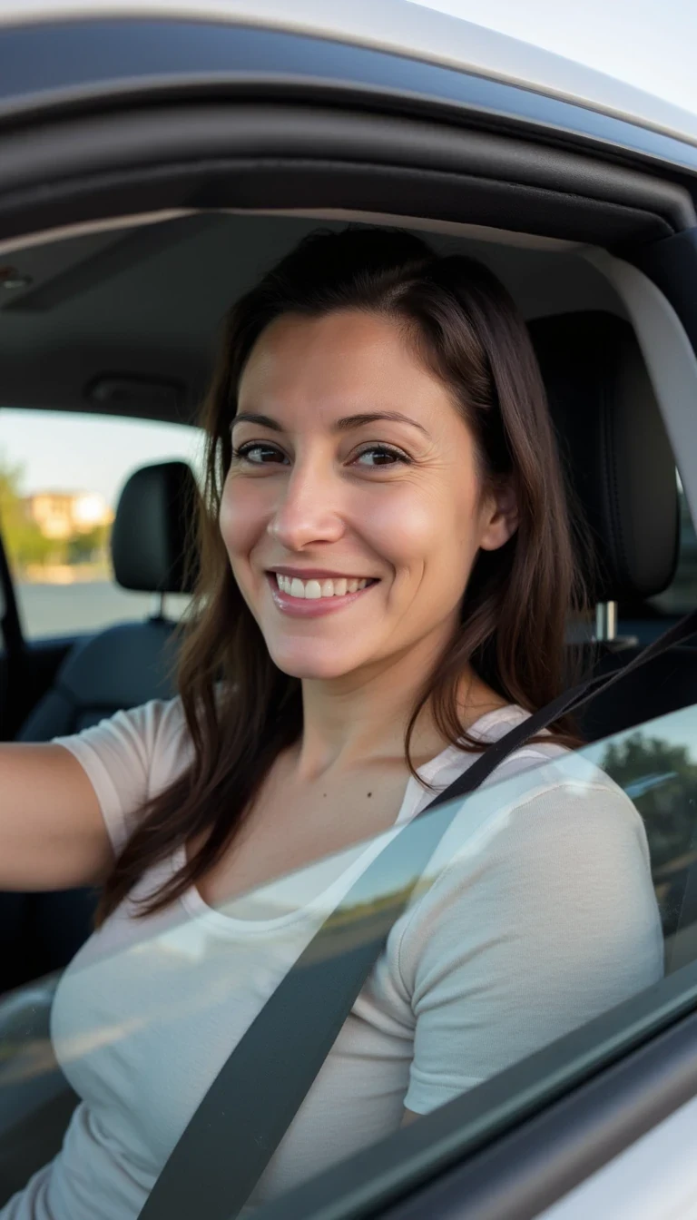 photo of cute woman CSTMDL in a car