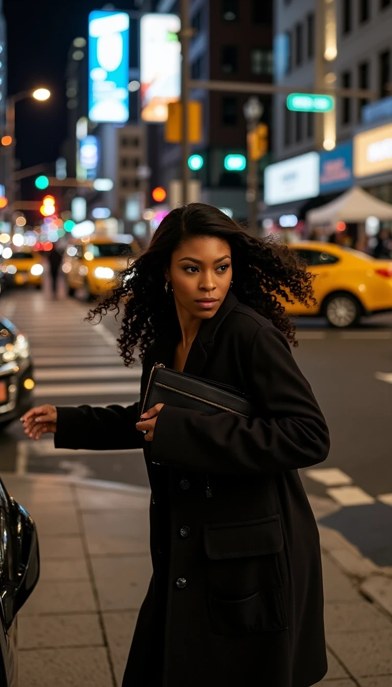 Street Corner Dash
Shot on Sony A9 III, 70-200mm f/2.8, ISO 3200, 1/500 sec. Model rushing to black SUV, Bottega clutch covering face. Motion blur from movement, flash catching hair mid-flow. Light olive brown skin showing natural reaction to flash - slight shine on forehead. Multiple light sources: street lamps, car headlights, camera flashes creating chaotic lighting pattern. Background: blurred NYC street signs, yellow cabs.
 CSTMDL