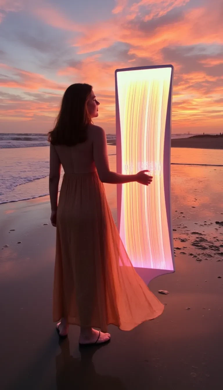 a woman standing on a sandy beach at sunset h ewxhmo9m82vo8kjwhnu39me8