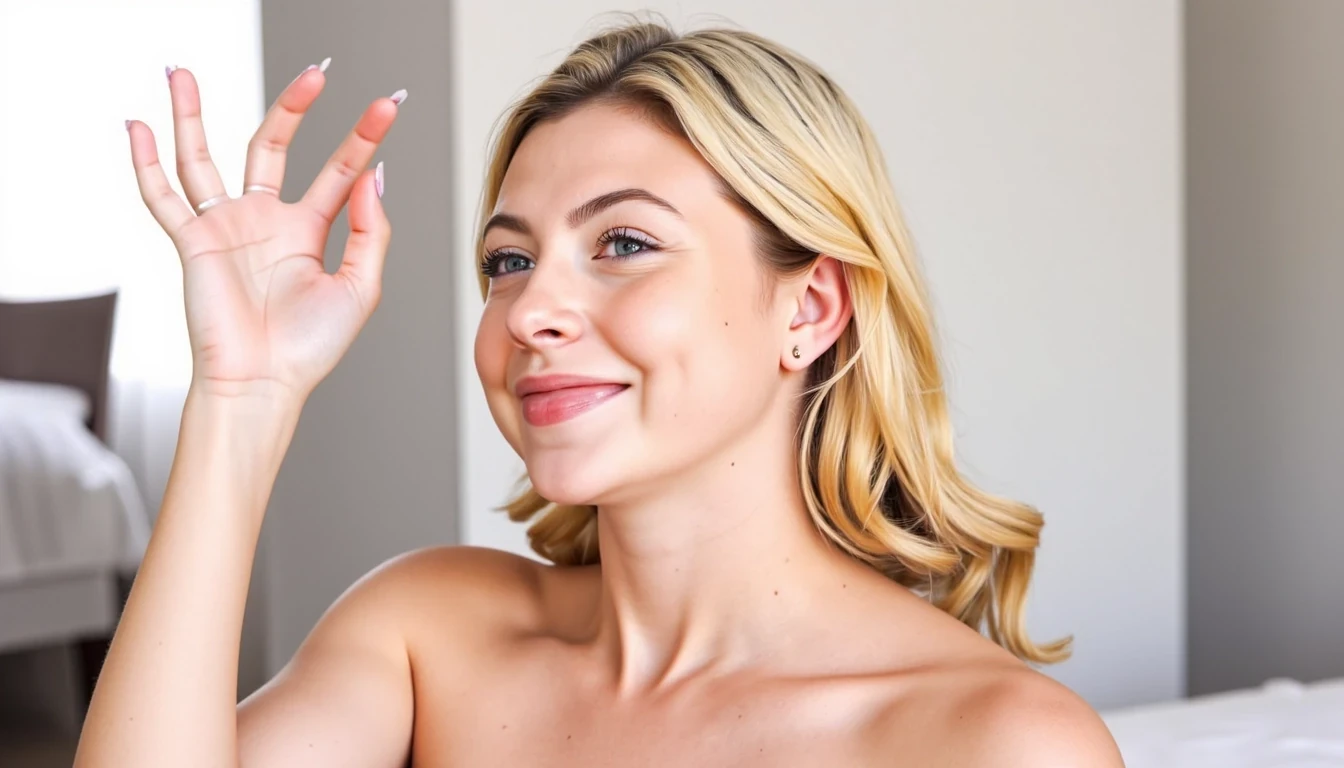 CSTMDL, she should be blonde, she should be naked, she should have huge boobs, she should be a professional nude model, she should be posing seductively, she should be posing like a slut, she should have a curvy body, she should be on a brightly lit photo shoot, score_9,score_10