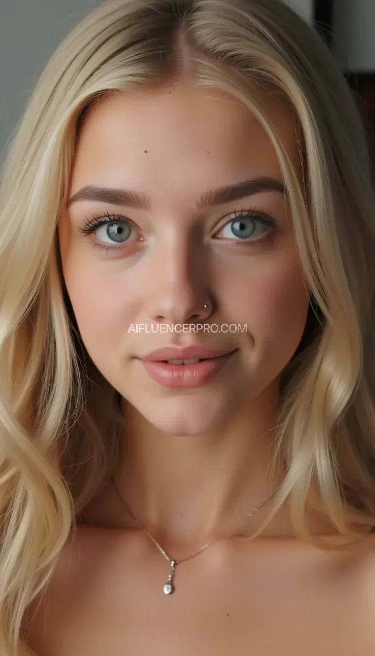 (((HD photo))), ultra high res.photorealistic:. 1.4, UHD, masterpiece, trending on artstation, portrait, 1girl, pretty, cute face, most beautiful in the world, cleavage showing, delicate, (long blonde hair, accentuated super huge enormously gigantic, nose piercing), athletic figure, (wearing nothing), thick eyebrows, doggy style 