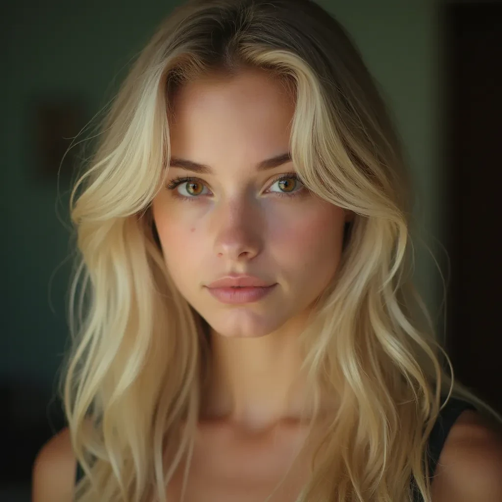 Portrait of a young woman with blonde hair and rown eyes