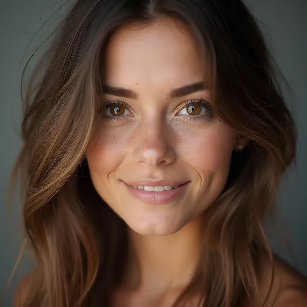 Young woman with brown hair and brown eyes