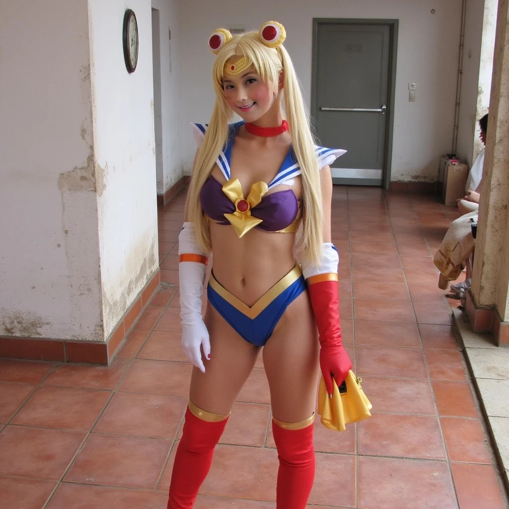 Tall long legs and big boobs and skinny body cosplaying as sailor moon