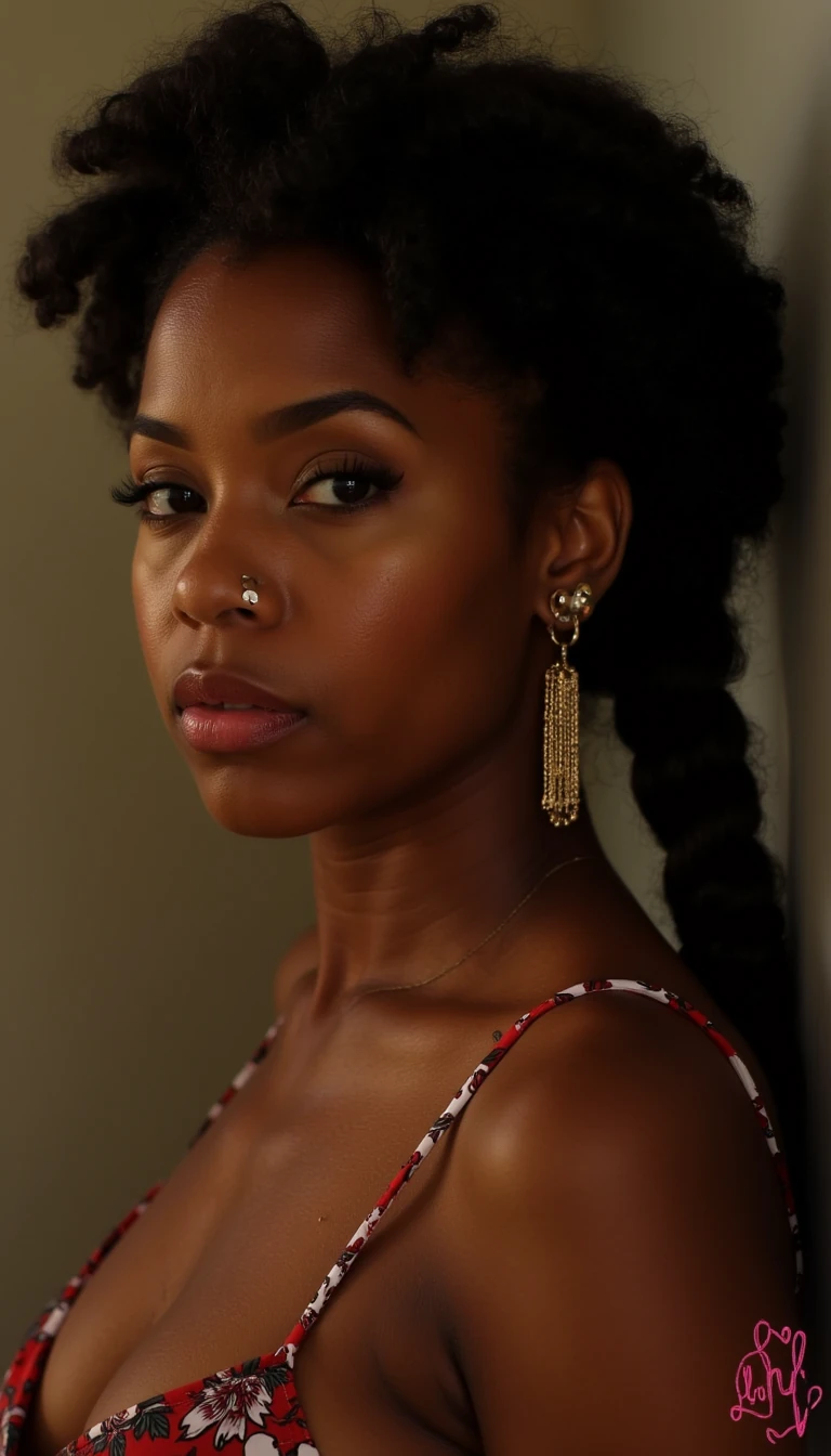 I want to see a woman who looks close to Halle and Chloe Bailey but a little bit darker with full lips and nipples pierced. 