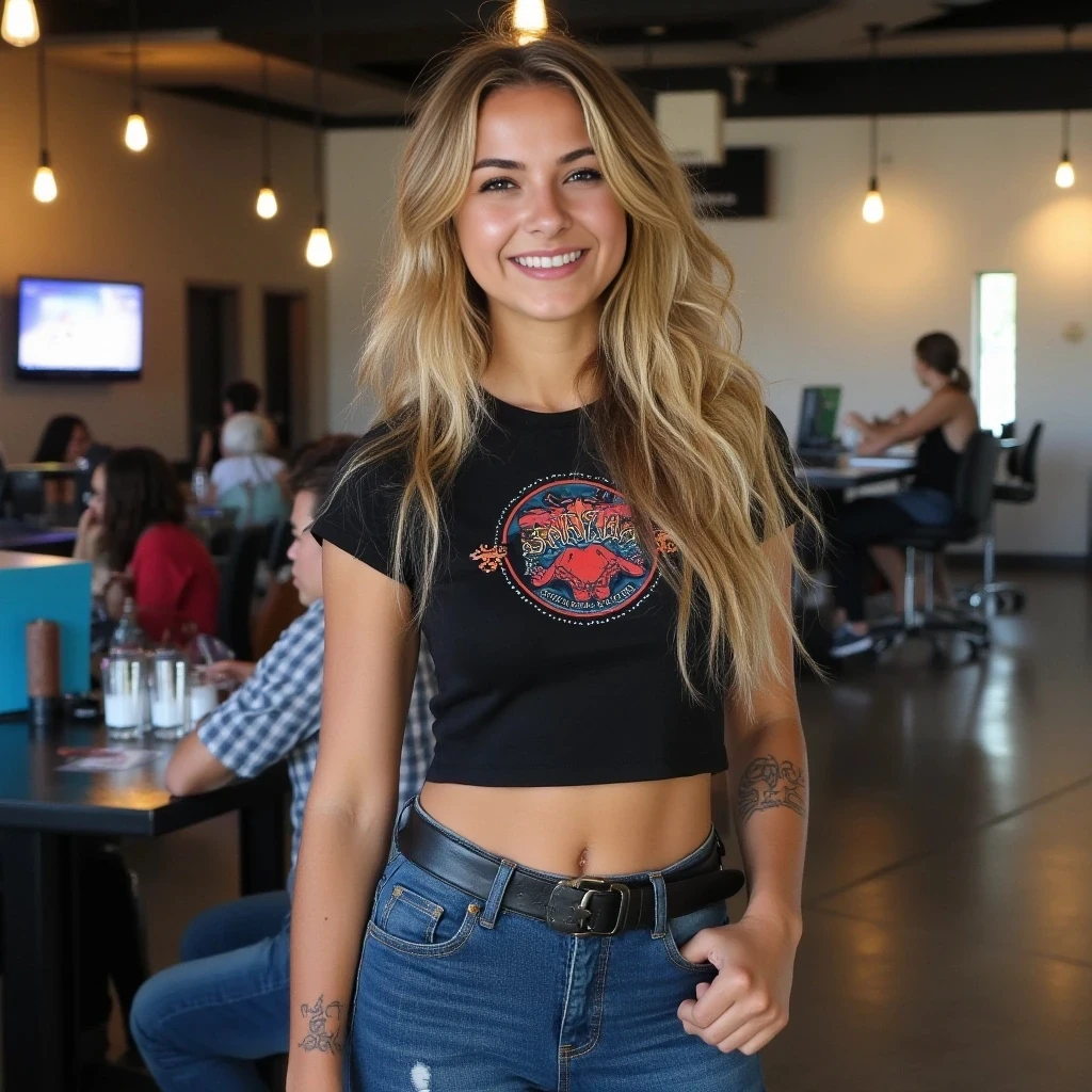 The perfect 19-year-old gamer girl possesses a striking blend of confidence and charm. She has long, wavy blonde hair that cascades down her shoulders, catching the light as she moves. Her fit, toned body reflects an active lifestyle, combining both gaming and fitness, suggesting she finds joy in balancing her passions.
Her style is a mix of casual and trendy, often featuring form-fitting graphic tees that showcase her favorite games or characters. She pairs these with high-waisted jeans or comfortable leggings, allowing for both comfort and style during long gaming sessions or outings with friends.
A few cute tattoos adorn her skin, each thoughtfully chosen and strategically placed. For example, a small amulet symbol on her wrist or an intricate design on her shoulder can reflect her interest in fantasy or gaming culture, adding a unique touch to her overall appearance.
Her confidence shines through her warm smile and expressive eyes, often sparkling with excitement when discussing her latest gaming achievements or upcoming releases. Friendly and approachable, she thrives in both online and offline gaming communities, effortlessly blending her passion for gaming with an engaging personality.
Overall, she embodies a modern, youthful spirit, balancing her love for gaming with a sense of style and individuality that sets her apart.
