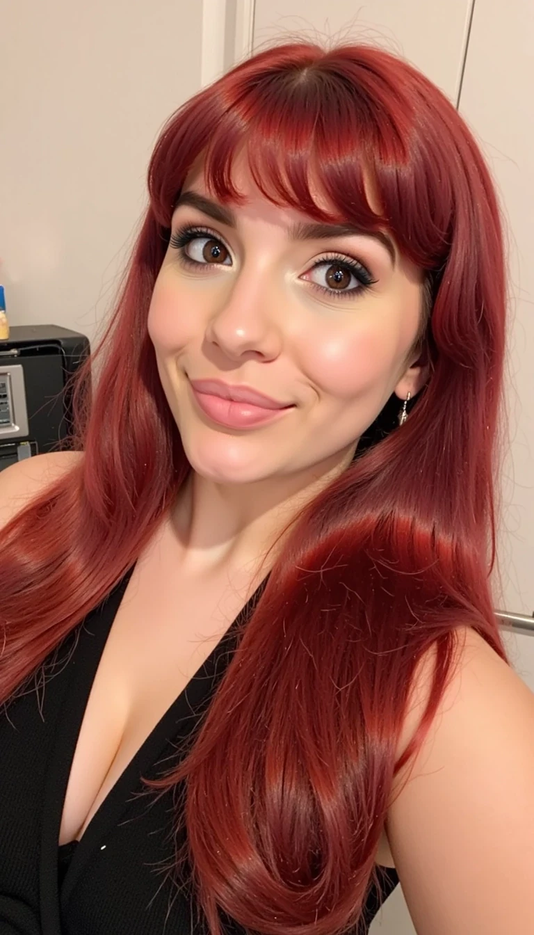 photo of woman CSTMDL, she should have long red hair, she should have bangs, she should have a body like Bryce Dallas Howard, she should have huge boobs