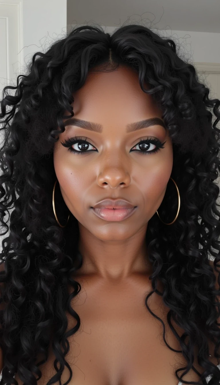 medium close up selfie picture of  CSTMDL character Tiana , make sure the face and hairstyle of model Tiana will be preserved! 