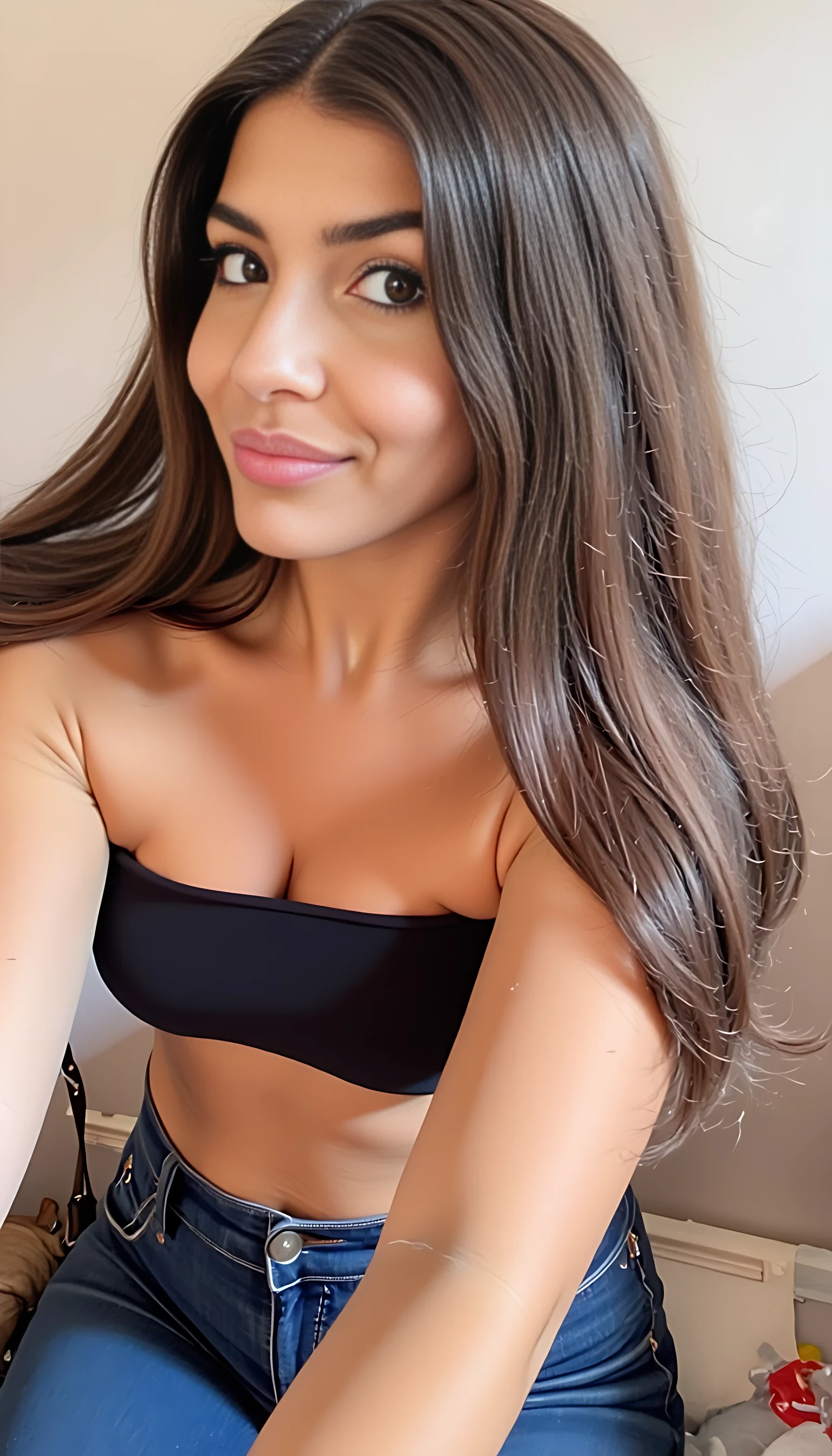 photo of woman CSTMDL, low cut top, 