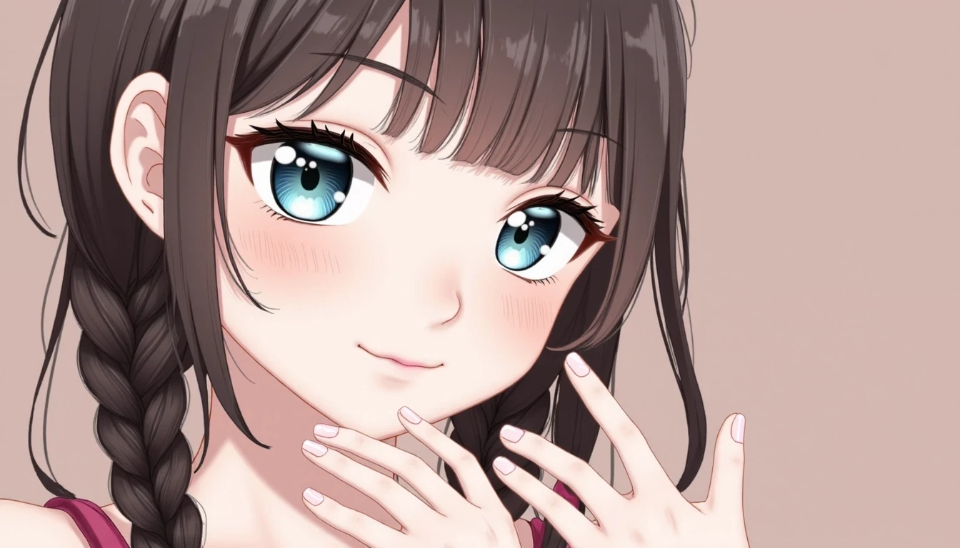 CSTMDL as an anime girl,anime girl, hentai girl,full body pics,,she should have her hair in long braids,she should have long straight hair, she should be smiling like a slut, she should be posing seductively,she should be a nude model, she should be modeling nude, she should be in a bathroom, she should be having her photo taken by a professional photographer