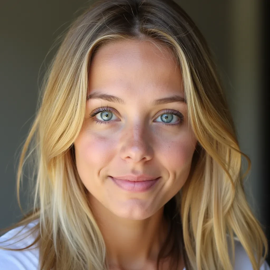 Portrait of a young blonde woman with blue eyes