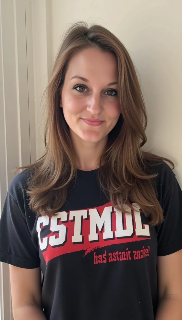 photo of woman CSTMDL, wearing a T-shirt 