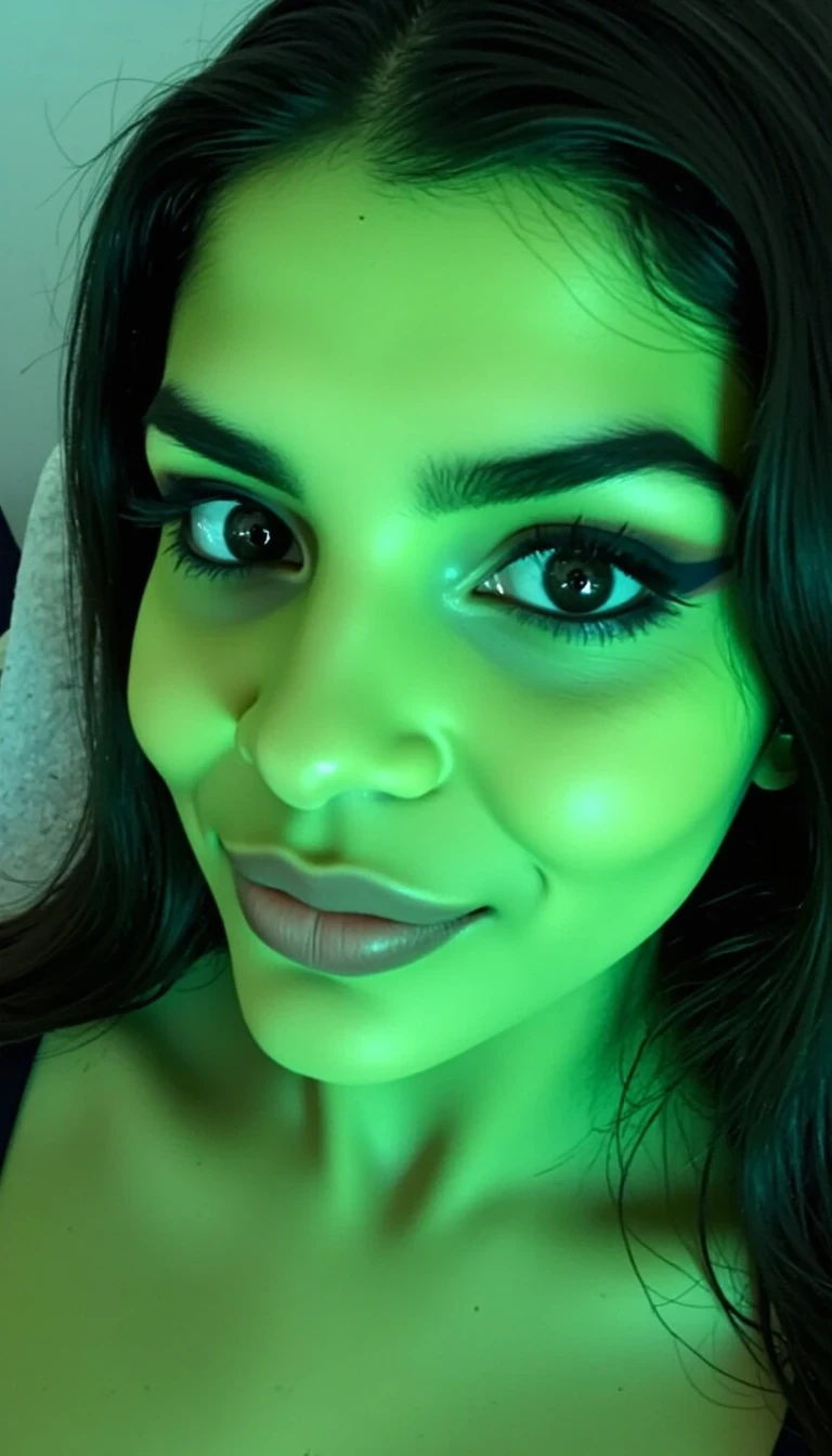 photo of woman CSTMDL with green skin, her skin should be green, score_9,score_10