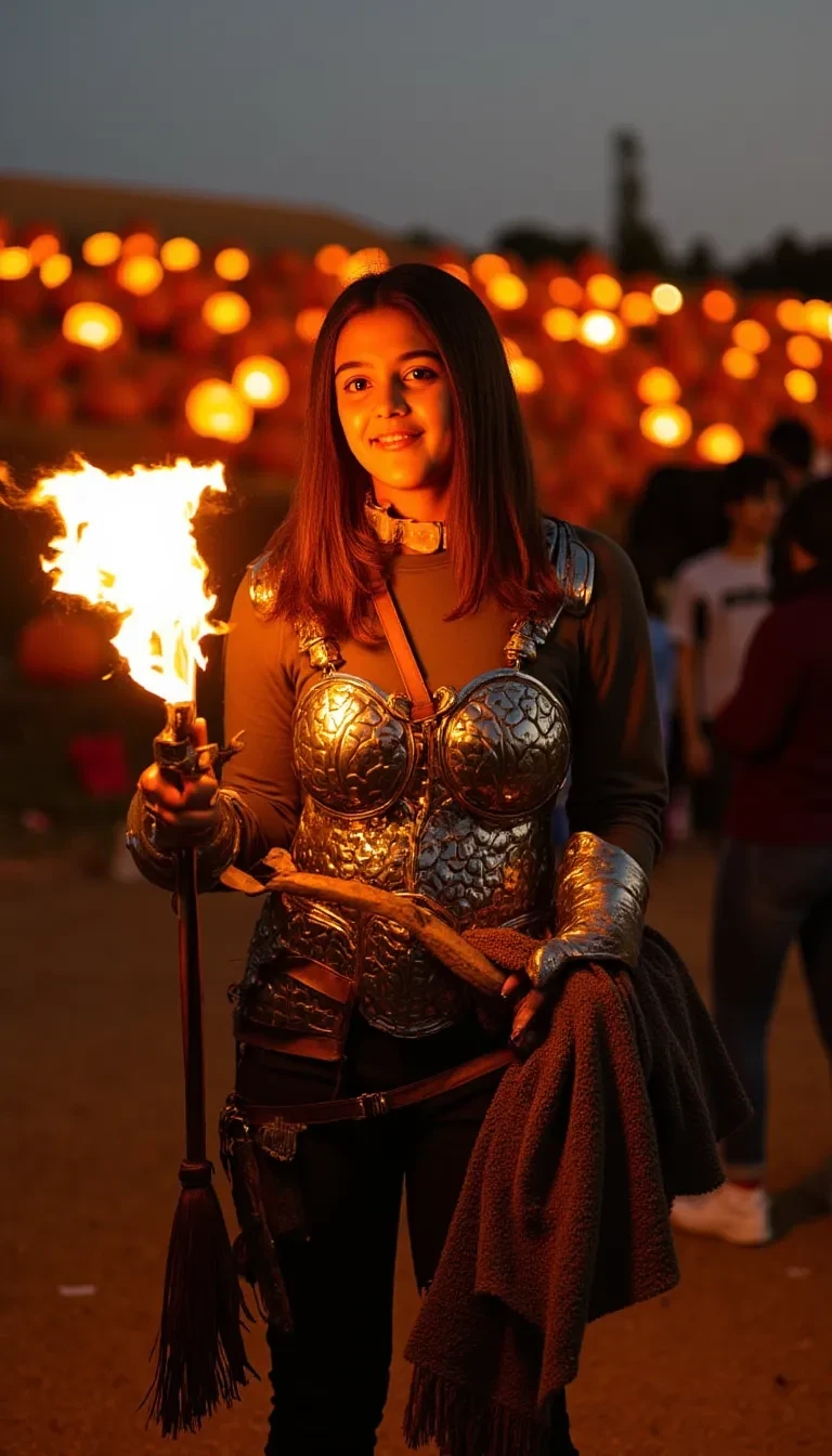 a young woman at pumpkin festival wearing shi gerothtqhdpewrwnj9injwf8