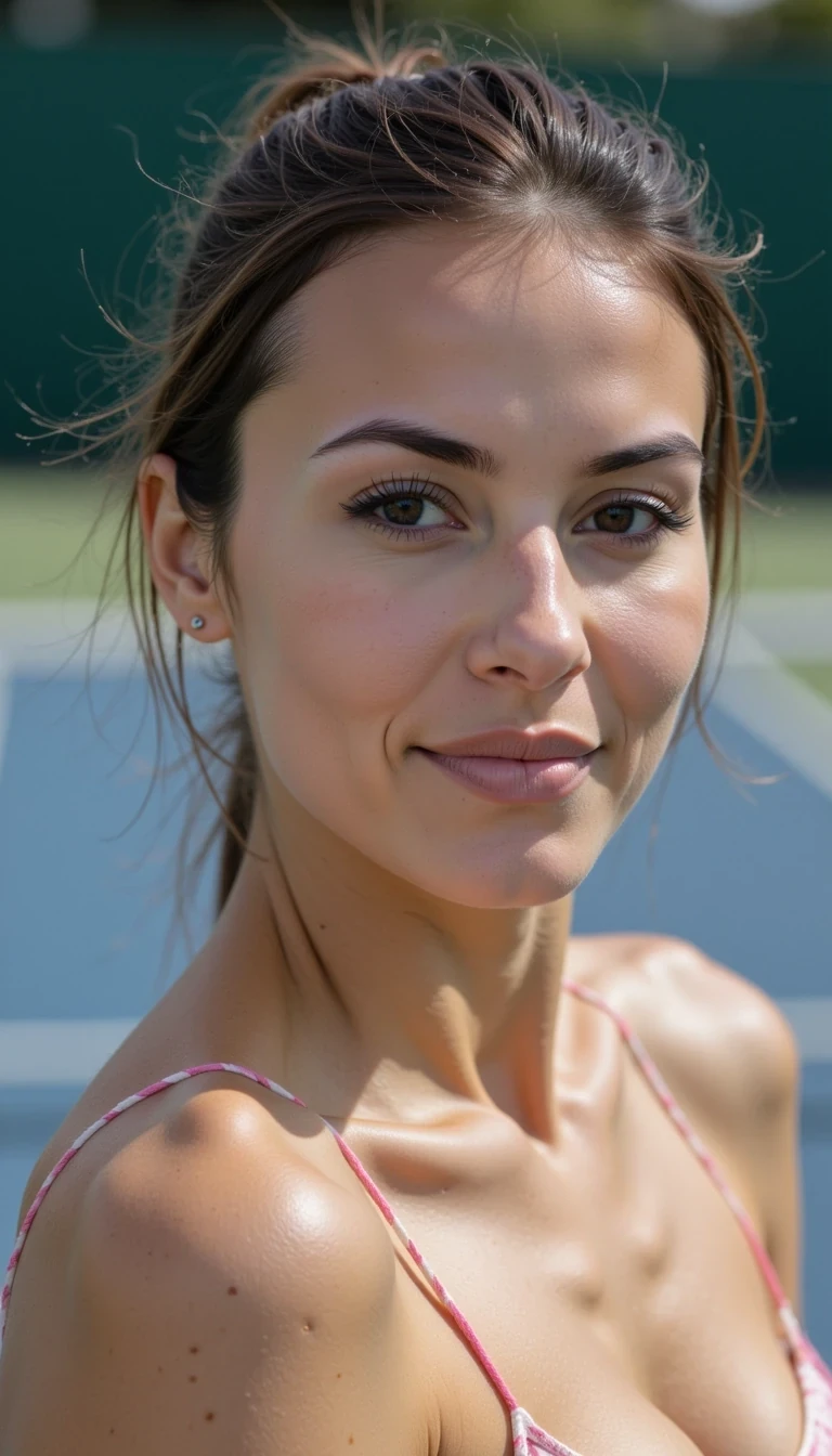  Medium close up Photoshoot of CSTMDL woman in tennis court doing stylish photoshoot