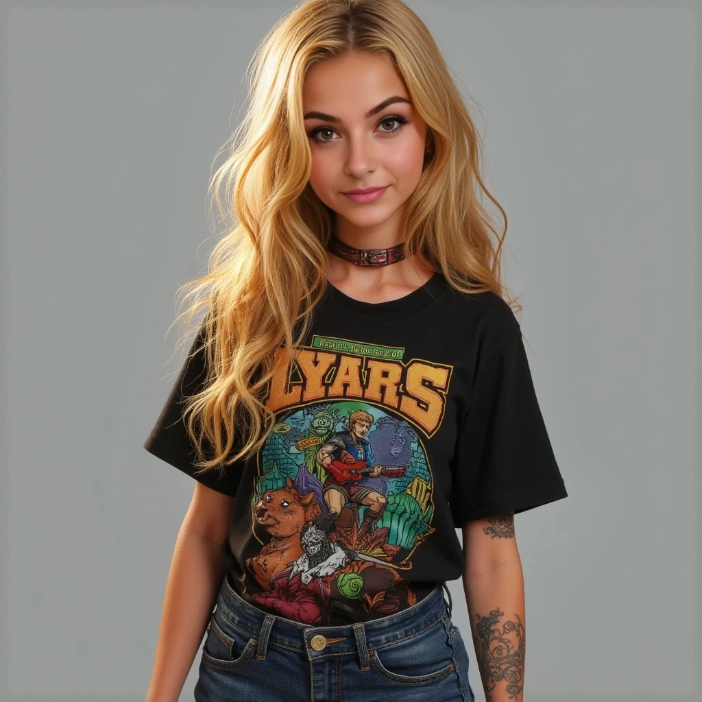 The perfect 19-year-old gamer girl possesses a striking blend of confidence and charm. She has long, wavy blonde hair that cascades down her shoulders, catching the light as she moves. Her fit, toned body reflects an active lifestyle, combining both gaming and fitness, suggesting she finds joy in balancing her passions.
Her style is a mix of casual and trendy, often featuring form-fitting graphic tees that showcase her favorite games or characters. She pairs these with high-waisted jeans or comfortable leggings, allowing for both comfort and style during long gaming sessions or outings with friends.
A few cute tattoos adorn her skin, each thoughtfully chosen and strategically placed. For example, a small amulet symbol on her wrist or an intricate design on her shoulder can reflect her interest in fantasy or gaming culture, adding a unique touch to her overall appearance.
Her confidence shines through her warm smile and expressive eyes, often sparkling with excitement when discussing her latest gaming achievements or upcoming releases. Friendly and approachable, she thrives in both online and offline gaming communities, effortlessly blending her passion for gaming with an engaging personality.
Overall, she embodies a modern, youthful spirit, balancing her love for gaming with a sense of style and individuality that sets her apart.