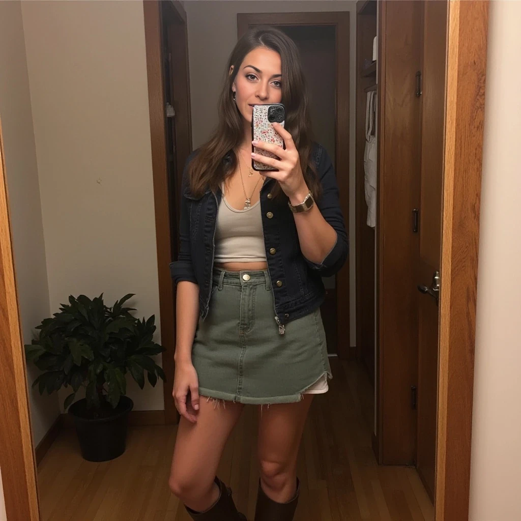 boring low quality snapchat photo circa 2015, cute woman, full outfit