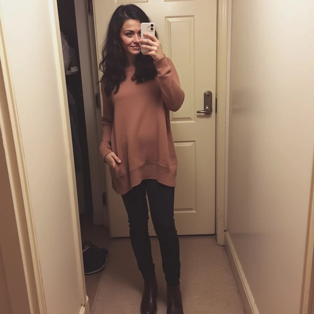 boring low quality snapchat photo circa 2015, cute woman, full outfit